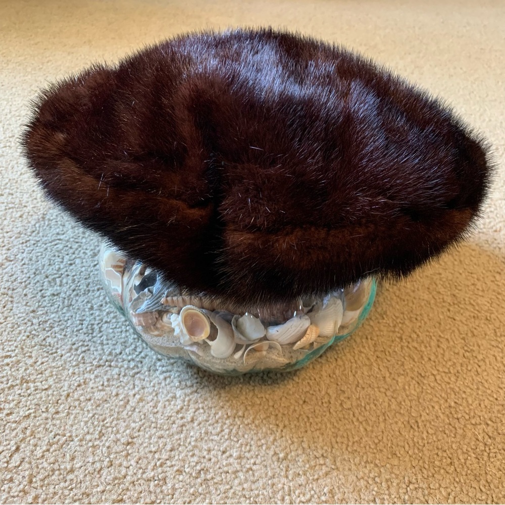 Vintage Real Mink Fur Brown Hat Women's OSFA Beret Hat Elegant Headpiece
